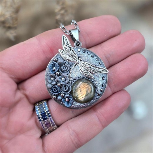Labradorite Locket Necklace Dragonfly Pendant, Double Sided Secret Locket, Unique Handmade Jewelry, Spiritual Gift - Etsy