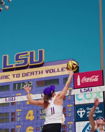 A brick wall at the net 🧱 #NCAABeachVB x 🎥 LSU Beach Volleyball | NCAA Women's Volleyball