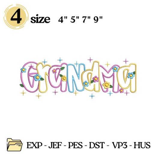 Grandma Applique Embroidery Design, Grandma Floral Satin Applique Embroidery Design, Grandma Preppy Embroidery Design, Grandma Gifts - Etsy