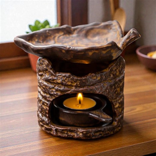 Handcrafted Rustic Ceramic Aroma Burner for Tea Leaves, Herbs and Essential Oils, Brown Black Candle Warmer, Boho Home Relaxation Gift - Etsy