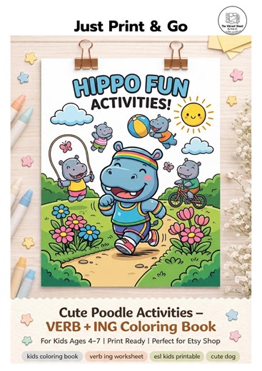 Hippo Activities Coloring Pages, Verb ING, Special Education (instant Download) - Etsy