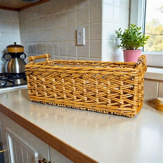 Natural Woven Storage Basket, Rectangular Basket With Handles, Shelf Organizer, Handmade Home Decor - Etsy
