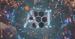 Through Neural network, robot brain with neurons and electrical fields, macro Inside view