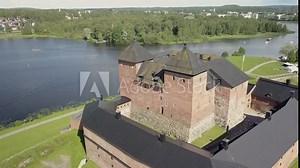 The river on the back of the Middle Ages castle in Hameenlinna Finland.4K