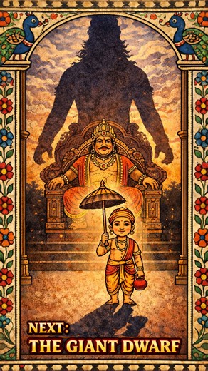 Rahashya Verse on Instagram: "The saga begins. What if the “Villain” was actually the “Hero”? 👑✨ Vamana Avatar: Episode 1 (The Dwarf Brahmin) King Mahabali was an Asura, but his rule was a Golden Age. He was so good, so generous, and so devoted that he started earning more merit than the Gods themselves. Swarga (Heaven) started shaking. Not because of fear, but because of insecurity. Now Lord Vishnu is in a fix. He cannot kill a good man. So, what will He do? The divine play has begun. Follow @