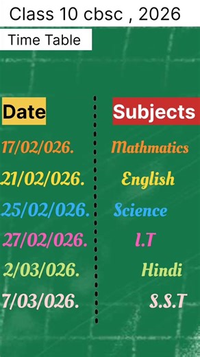 Time Table | Class 10 | 2026 #educational 📍