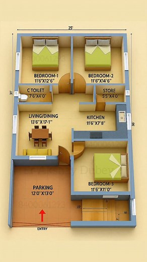 3D Home Plan 🏠🔥 8400061293 Follow Please | Fbnaksha