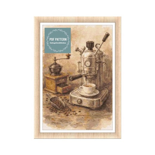 Coffee Machine Cross Stitch Pattern, Counted Embroidery (PDF Pattern) - Etsy