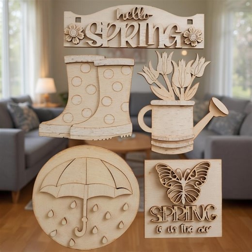 Spring Interchangeable Decor Set: Umbrella, Boots, Watering Can, Butterfly (6x6 Inch) - Etsy