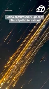 A woman in Turk & Caicos captured incredible video of fiery debris from the SpaceX Starship streaking across the sky in the Caribbean. SpaceX said the Starship "experienced a rapid unscheduled disassembly." More on what happened here: https://abc7ne.ws/3DTdgmE | ABC7 News