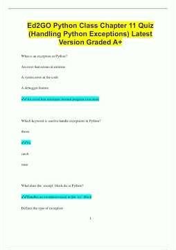 Ed2GO Python Class Chapter 11 Quiz Handling Python Exceptions Latest Version Graded A1175