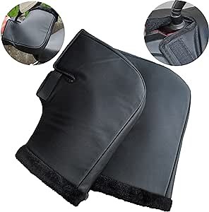 Motorcycle Handlebar Muff Gloves Premium Soft Leather Snowmobile ATV Handlebar Muffs Warmers Gloves Wind and Waterproof Keep Hands Warm and Dry in Winter
