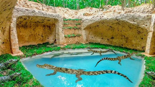 Building an underground jungle habitat for young crocodiles | Primitive Skills Project