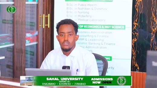 🔊 January intake is open Jaamacadda Sahal University, xaruunteeda magaalada Bosaso, waxay ku wargelinaysaa dhamaan ardayda ka qalin jabiyey dugsiyada sare iyo bulshada daneyneysa waxbarashada sare in uu hadda si rasmi ah u socdo is-diiwaangelinta barnaamijyada jaamacadda. ✅ Kulliyadaha iyo Barnaamijyada Waxbarasho ee Furan: 1. 🏥 Faculty of Health Sciences B.Sc. in Public Health B.Sc. in Nutrition & Dietetics B.Sc. in Nursing B.Sc. in Midwifery B.Sc. in Medical Laboratory B.Sc. in Pharmacy 2. �