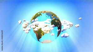 3D Cartoon Earth with low-poly style forests, map and clouds. Full HD 1920×1080 . Ready for loop.