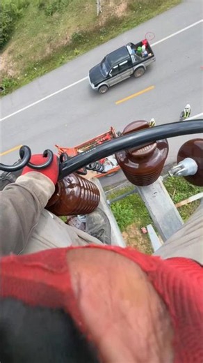 ⚡ Lineman Secures Electrical Cable to a Pin Insulator! | Utility Work #PowerLine #Construction