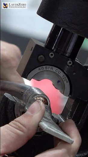 Crimping a Dual Barrel Compression Lug on the Hydraulic Press at LayerZero Power Systems