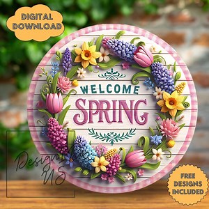 3D Welcome Spring Png | Floral Round Sublimation PNG | Wreath Design | Welcome Sign, Digital Download & Door Hanger Clipart, Wind Spinner - Etsy