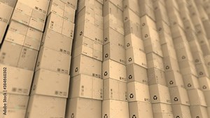 Stacks of cartons, looping 3d animation. Industrial packaging