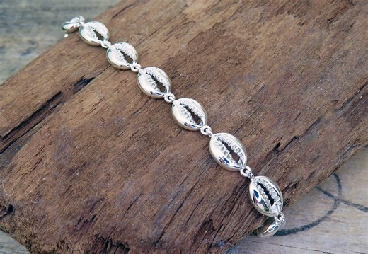 Sterling Silver Cowrie Shell Chain Bracelet | Adjustable Length Silver Bracelet | Sterling Silver Chain Bracelet | Beach | Cruise Jewelry - Etsy