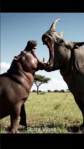 Rhino vs Hippo – The Most Brutal Battle of the Wild You’ll Ever See! #rhino #wildlife #animals