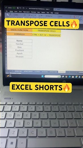 Transpose Cells #shortsfeed#excel#youtubeshorts