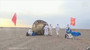 Chinese astronaut Deng Qingming has exited the re-entry capsule of the Shenzhou-15 spaceship which successfully landed at the Dongfeng landing site in north China's Inner Mongolia Autonomous Region on Sunday. #SpaceChina | CGTN