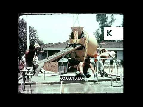 1950s, 1960s USA, Urban Sprawl, Building New Suburban Houses, 16mm