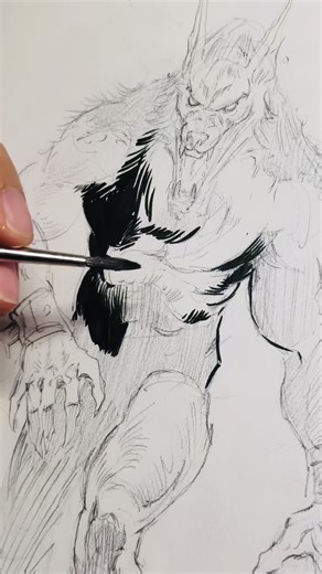 Ink Drawing of a Fun Werewolf Creature