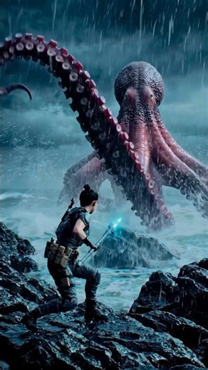 👧🏻🗡️ The Ultimate Sea Monster Battle 🌪️🐙 #octopus #girl #shorts