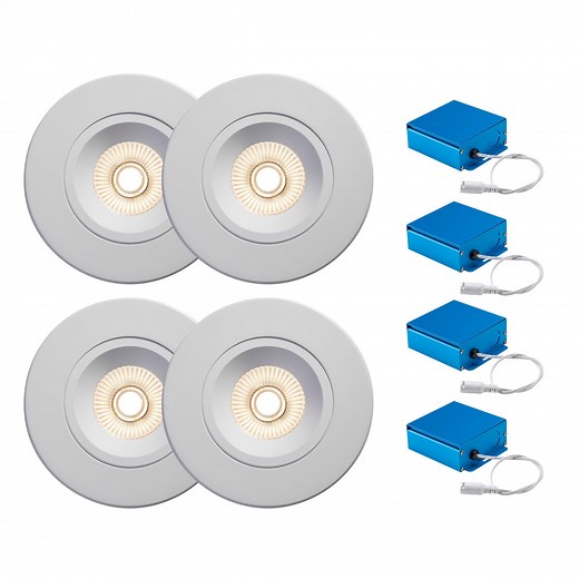 Liteline Package of 4x 4" Luna LED White Round Regressed Gimbal Recessed Fixture, Dim to Warm, including 1x OnCloud Dimmer, Model RA4-12RG-DTW90WH-4KT*