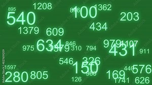 Number counter on a green screen, glitches and distortions. Various combinations of numbers. Computer failure.