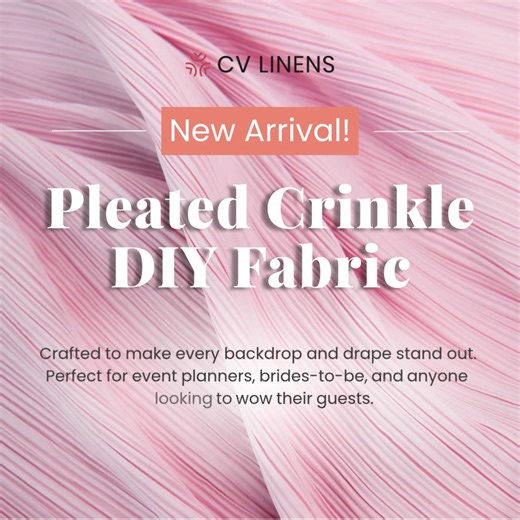 11 ways to match your next event theme 🤩 The Pleated Crinkle DIY Fabric gives decorators the versatility to move from modern minimal to romantic glam without changing fabric type! Durable enough for rental use, refined enough for luxury installs. | CV Linens