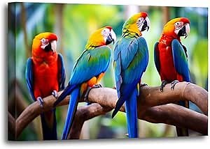 LURENCZH Parrots Canvas Wall Art Colorful Parrots on Branch Picture Prints Birds Animal Paintings for Living Room Bedroom Decor Framed(Parrots-1,20.00" x 30.00")