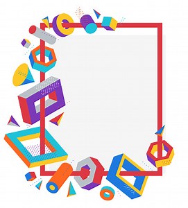 Bright colorful and positive 3D design elements vector frame isolated...