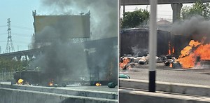 LPG truck flips and burns on Bangkok motorway | Coconuts