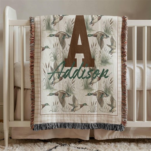 Personalized Mallard Duck Blanket, Gift for Baby Boy, Hunting Nursery, Woven Throw Blanket - Etsy