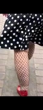 Thick blonde bbw in skirt walking in black fishnets stockings fishnets hosiery Tryon plus size pawg