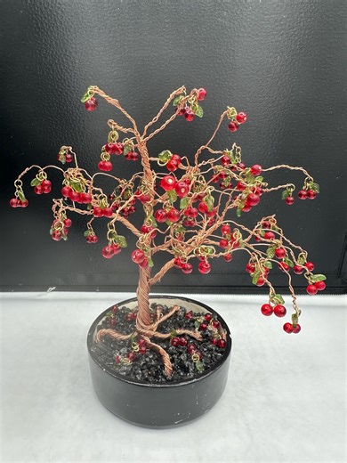 Handcrafted Copper Cherry Bonsai Tree: Black Bowl With Stones - Etsy