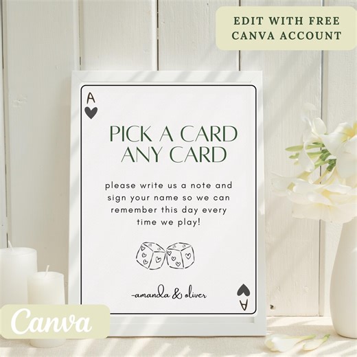 Customizable Playing Card Guest Book Sign Template, Pick a Card 8" X 10", Wedding Signage, Digital Download - Etsy