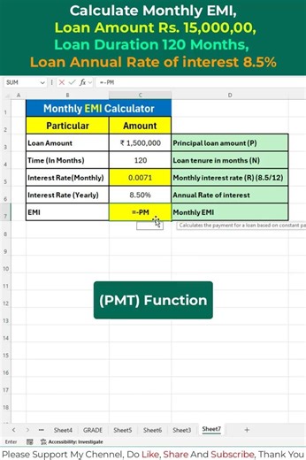 “Home Loan EMI Calculator in Excel” 🏦📊 #excel #shorts #exceltips #exceltricks