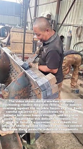 Magnet Mastery: Workers Battle Giant Rollers in Gripping Installation
