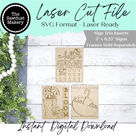 Spring Trio Sign Bundle Laser Cut File | Interchangeable Frame | Springsign Inserts | 5" X 6.25" Signs | Spring Flowers Svg - Etsy