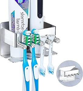 Toothbrush Holders, Toothbrush Head Holder Wall Mounted, Electric Toothpaste Holder for Bathroom, Shower Tooth Brushing Holder Storage, Stainless Steel Brushed Nickel Tooth Brush Holder Organizer