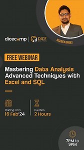 Learn the power of data with our FREE Webinar on Mastering advanced Data Analysis techniques using Excel and SQL! Join us on 16th Feb from 7 PM to 9 PM for an insightful session by Dicecamp. Registration link in Story and Bio! #dataanalysis #Excel #SQL #Webinar2024 #webinar | Dice Analytics