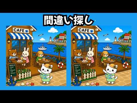 【間違い探し】やさしい脳トレ 全5問｜１問30秒｜ねこまち夏休み☀️