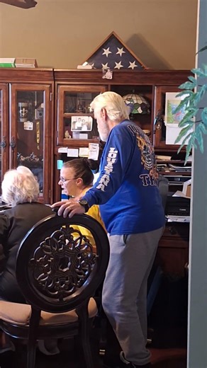 wife switching dad's 40 yr old computer to new laptop we got him,#family,#love