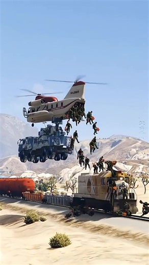 100 Soldiers Leap Over Train in GTA 5 Action