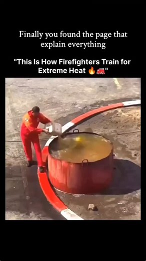 explainer on Instagram: "Firefighters sometimes train by standing in water-filled tanks while a controlled blaze burns nearby. The water keeps their lower bodies cool while they practice hose control and teamwork under intense heat. This builds endurance, precision, and calmness in real emergencies. Would you dare to stand this close to the flames? Like this content and follow... @explaining.thing #viral #firefighters #blaze #burns #watertank #extremeheat #bravery #flames #training #emergencyres