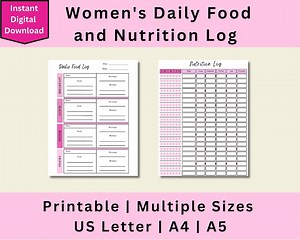 Printable Daily Food and Nutrition Log, Daily Food Log, Nutrition Log, Meal Tracker, Food Tracker, Digital Download, US Letter, A4, A5 - Etsy Canada